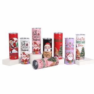 20 oz Christmas Printed Stainless Steel Cup Double Wall Insulated 20oz Straight Cup, for Holiday, Family <b>Gifts</b> - Product Image 1