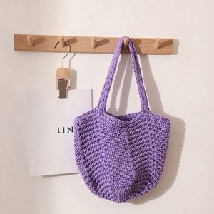 Sac fourre-tout de plage en paille tressé à la main, nouveau modèle vintage en coton, style crochet - Product Image 3
