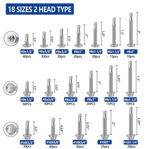 465pcs 410 Stainless Steel Self Tapping Screws Hex Washer Head Phillips Drive Imperial Size Metal Fasteners Boxed Set - Product Image 5