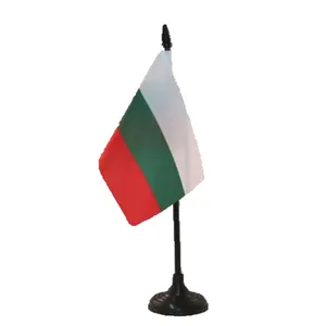 Sunshine Custom Bulgaria desk flag Factory price Small Mini white green red all countries Bulgaria Table Flag with pole and base