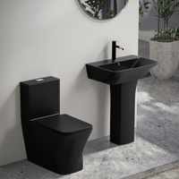 Ensemble de sanitaires personnalisables noir mat : lavabos, cuvettes de toilettes en céramique et lavabo sur colonne