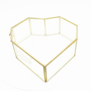 Trang trí nội thất hiển thị cửa sổ hình trái tim kính hộp đồ trang sức đồng thau viền rõ ràng Jewel trường hợp - Product Image 1