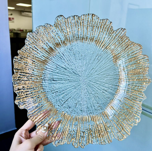 أطباق تقديم بلاستيكية ذهبية وفضية بتصميم الشعاب المرجانية مقاس 13 بوصة، أطباق عشاء للمطاعم، أدوات مائدة لحفلات الزفاف وأعياد الميلاد وديكور الطاولات - Product Image 1