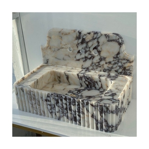 Prix usine Calacatta Viola dosseret évier en marbre côtelé cannelé salle de bain lavabo flottant vanité évier en marbre - Product Image 1