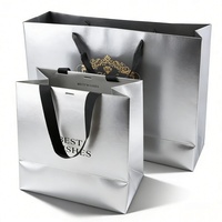 Sacs en papier argentés de luxe personnalisés avec logo, ruban et poignée, impression offset, sacs de transport pour parfums masculins