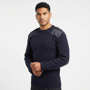 Pull tactique à manches longues DSF58 pour homme, bleu marine foncé, avec écussons sur les épaules et les coudes, tricot durable pour l'extérieur, vente en gros - Product Image 1