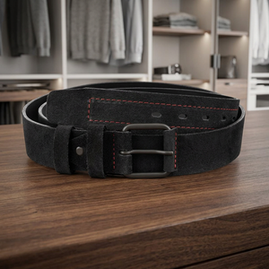 Cinturón Casual Negro de Color Sólido con Hebilla de Pin Rectangular, Duradero, de 2.5 Pulgadas de Ancho - Product Image 2