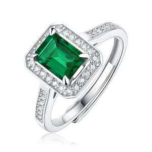 In Stock Sterling Silver 925 Rings For Women 1 Carat Cultivating Emerald Adjustable Simple Fashion Gemstone Women Rings