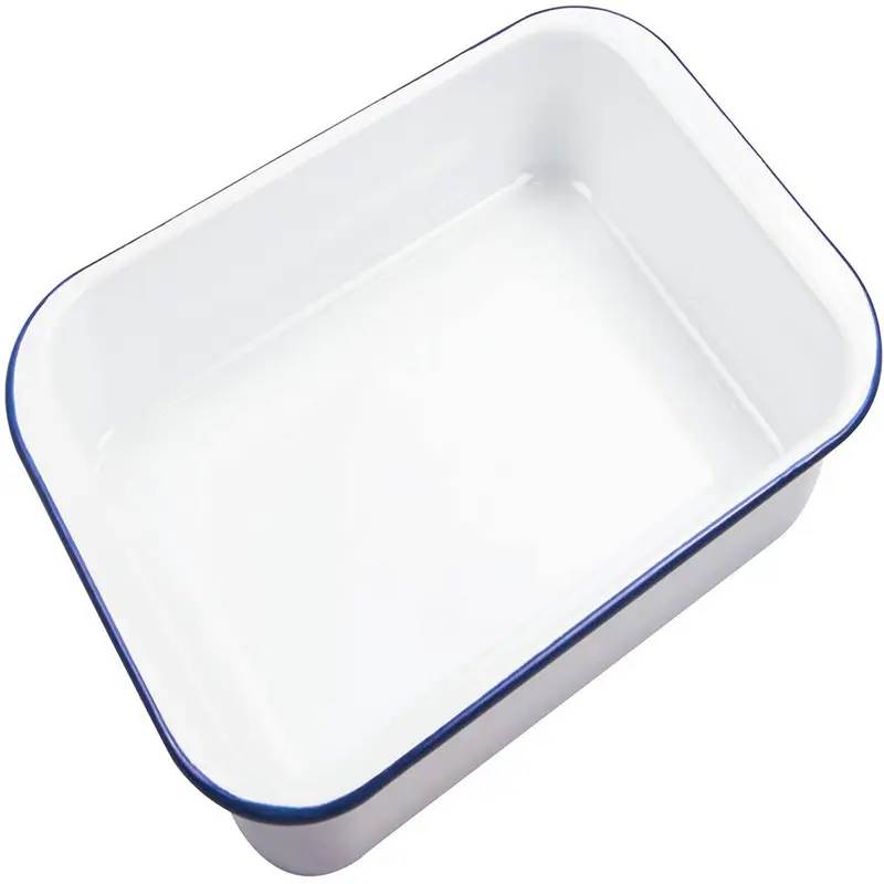 Custom restaurant white color rectangle Bakeware Oven Pans roasting Tin Pie Dish Baking metal enamel tray