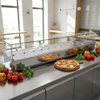 Station de préparation de pizzas multifonctionnelle en acier inoxydable 201, table de préparation réfrigérée à refroidissement statique 2-8°C pour cuisine