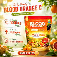 Poudre de Collagène à l'Orange Sanguine et Vitamine C 1000mg VC avec Acide Hyaluronique pour Éclaircir la Peau et Renforcer l'Immunité – Stock Usine GMP