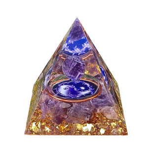 Pyramide Tai Chi en améthyste, artisanat en résine avec pierres concassées, ornement de bureau Feng Shui pour le salon, cadeau d'anniversaire - Product Image 5