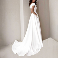 Robe de mariée longue sur mesure en satin perlé, sans bretelles, avec fente haute, style haute couture