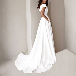 Tùy Chỉnh Satin Đính Cườm Strapless Cao Slit Roupa Vestido Largo De Mujer Váy Cưới Áo Choàng Haute Couture Ăn Mặc - Product Image 3