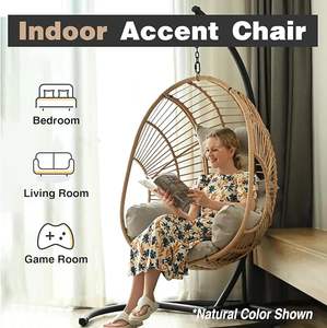 كرسي متأرجح خارجي كبير الحجم من الخوص مع حامل وسادة مقاومة للأشعة فوق البنفسجية - Product Image 3