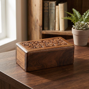 Urna de Madera Hecha a Mano con Tallado Floral, Acabado en Madera Natural para Guardar Cenizas de Cremación de Adultos, Diseños Personalizables - Product Image 1