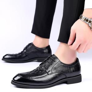 Nouvelles Chaussures Habillées en Cuir de Vachette Pleine Fleur, Modèle Derby à Bout Pointu avec Rehaussement Intérieur pour Hommes - Product Image 4