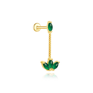 Piercing à dos plat en argent S925 doré style INS pour femme avec chalcédoine verte naturelle en forme de goutte d'eau - Product Image 4