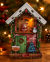 Kit miniature Hamaileon, décoration de maison de Noël, renne, bonhomme de neige, DIY, kit de maison miniature Père Noël avec LED, lumière chaude, cadeau pour adultes