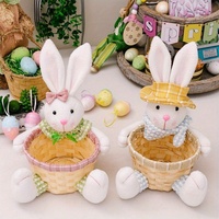 Décorations de Pâques, panier de rangement de Pâques mignon en forme de lapin de dessin animé avec des œufs colorés et un porte-bonbons, en polyester, en stock