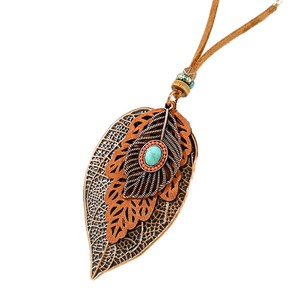 Colliers pendentifs tendance en alliage de zinc, forme de feuille, pierre turquoise, bijoux pour femmes 2024 - Product Image 5