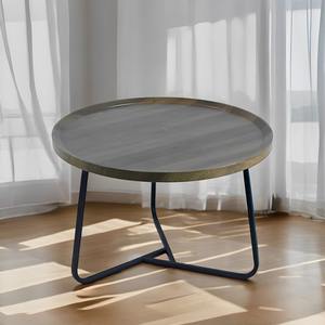 Tavolino da Caffè in Metallo Nero con Piano in MDF Noce 70x47 cm - Product Image 1