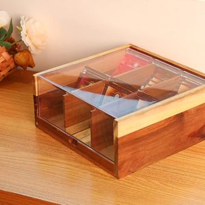 Transparent <b>tea</b> bag storage <b>box</b>, wooden desktop coffee bag organizer, wooden candy <b>box</b>, solid wood compartmentalized display <b>box</b> - Product Image 2