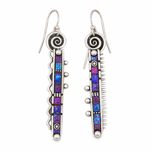 Orecchini Pendenti Lunghi Vintage con Motivo Arcobaleno Astratto, Orecchini a Goccia Zigzag Blu e Viola per Donne - Product Image 1