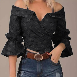 Camicetta da Donna alla Moda Primavera-Autunno con Scollo a V, Senza Spalline, Maniche a Campana, Top Elegante - Product Image 2