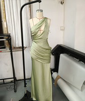 Robe longue élégante et décontractée en satin vert clair, à volants, ajustée, nouvelle collection été, haute qualité, best-seller