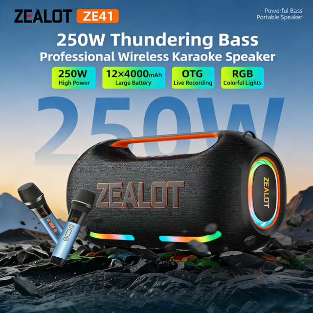 Original Zealot ZE41 ZE41M Karaoke Machine Portable Party Subwoofer Speaker with Wireless Microphone Wireless Audio Speaker