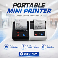 Printer Thermal Mini 58mm Portabel Nirkabel Bluetooth untuk Ponsel, Pencetak Struk & Label