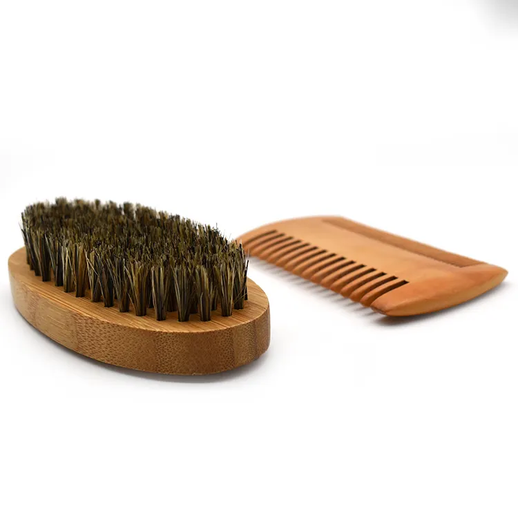 Amazon hot sale custom logo bamboo beard hair brush wooden lice comb beard grooming kit for men