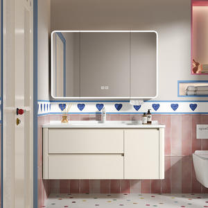 Meuble de salle de bain mural intelligent de style nordique moderne avec miroir et vasque intégrée en céramique - Product Image 1