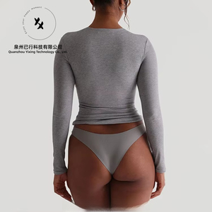 Nouveau T-shirt à manches longues zippé double couche pour femme, personnalisé avec logo, décontracté, respirant, 95% polyester 5% élasthanne - Product Image 5