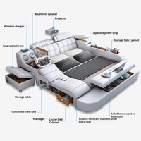 Lit intelligent multifonctionnel en cuir véritable avec massage et projection, lit de rangement pour chambre à coucher