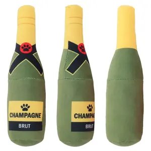 Großhandel Drop-Shipping Haustier-Produkte Mode Luxus Soft Plüsch Grün Bier Alkohol Flasche Quetschen Welpe Hundes pielzeug