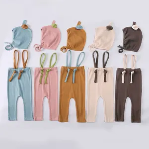 Conjunto de roupas fofas de bebê de manga comprida de algodão para meninos e meninas, 3 peças, atacado, conjunto com chapéu
