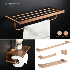 Étagère à serviettes de salle de bain en acier inoxydable brossé or rose, support simple avec étagère en verre, <span class=keywords><strong>porte</strong></span>-mouchoirs et <span class=keywords><strong>porte</strong></span>-savon, anti-rouille - Product Image 1