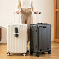 Valise à coque rigide en aluminium à ouverture frontale avec serrure TSA, port USB, roues silencieuses, valise de voyage d'affaires