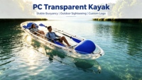Kayak transparent pour 2 personnes en polycarbonate, bateau transparent en cristal avec bouée stabilisatrice pour la photographie sur le lac et la plage