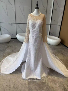 2025 vestido <span class=keywords><strong>de</strong></span> novia con cuentas desmontable <span class=keywords><strong>Civil</strong></span> sirena/trompeta estilo volantes bordado capilla encaje plisado lavado a mano/limpieza en seco/hierro - Product Image 2