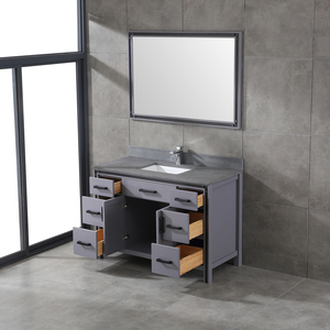 Ensemble de meuble-lavabo de salle de bain en bois massif gris industriel avec miroir, armoire autoportante à 7 tiroirs et plan de travail en pierre, style farmhouse - Product Image 6