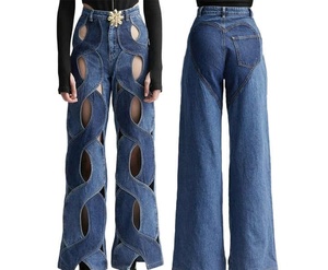 Ropa de calle, pantalones vaqueros de pierna ancha con realce de <span class=keywords><strong>alta</strong></span> calidad, pantalones holgados, pantalones para mujer, pantalones vaqueros apilados de retazos - Product Image 4