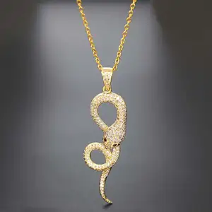 DUYIZHAO Hot Sale Hip Hop Fashion Women Iced Out Snake With Red Eyes Pendant Necklace Jewelry 14k Gold Filled With Zirconia