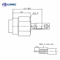 Connecteur mâle SMA à souder LWMC pour câble GORE 3506, plaqué or 1.25 Max, jusqu'à 18 GHz, moins cher, avec écrou de couplage SUS303