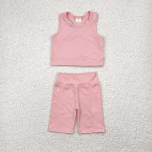 Pronto per la spedizione in Stock per bambini ragazze abbigliamento attivo estate nero tinta unita canotta abbinata <span class=keywords><strong>pantaloncini</strong></span> da Yoga atletico - Product Image 3