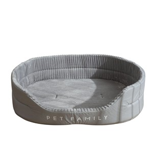 Cama Ovalada para Perros de Pana Gris, Cama Suave de Felpa para Mascotas, Cama Moderna para Perros de Interior - Product Image 1