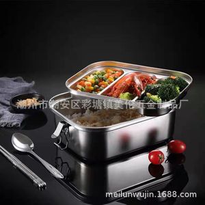 304 Stainless Steel <b>Lunch</b> <b>Box</b> Rectangle Double Layer Leak Proof With Handle And Buckle For Office School Use - Product Image 4