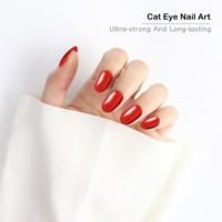 AIERFEI 30 pièces de faux ongles de luxe de couleur rouge, motifs œil de chat, faux ongles en gros, en couleur rouge, pointes d'ongles